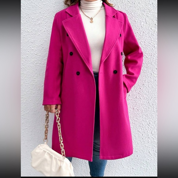 Plus size lapel collar double breasted overcoat jacket - Picture 6 of 13